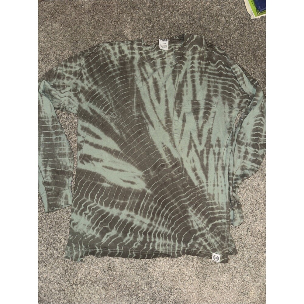 PINK Victoria's Secret T-Shirt Tie Dye LS Green Grey Pocket Women's Medium